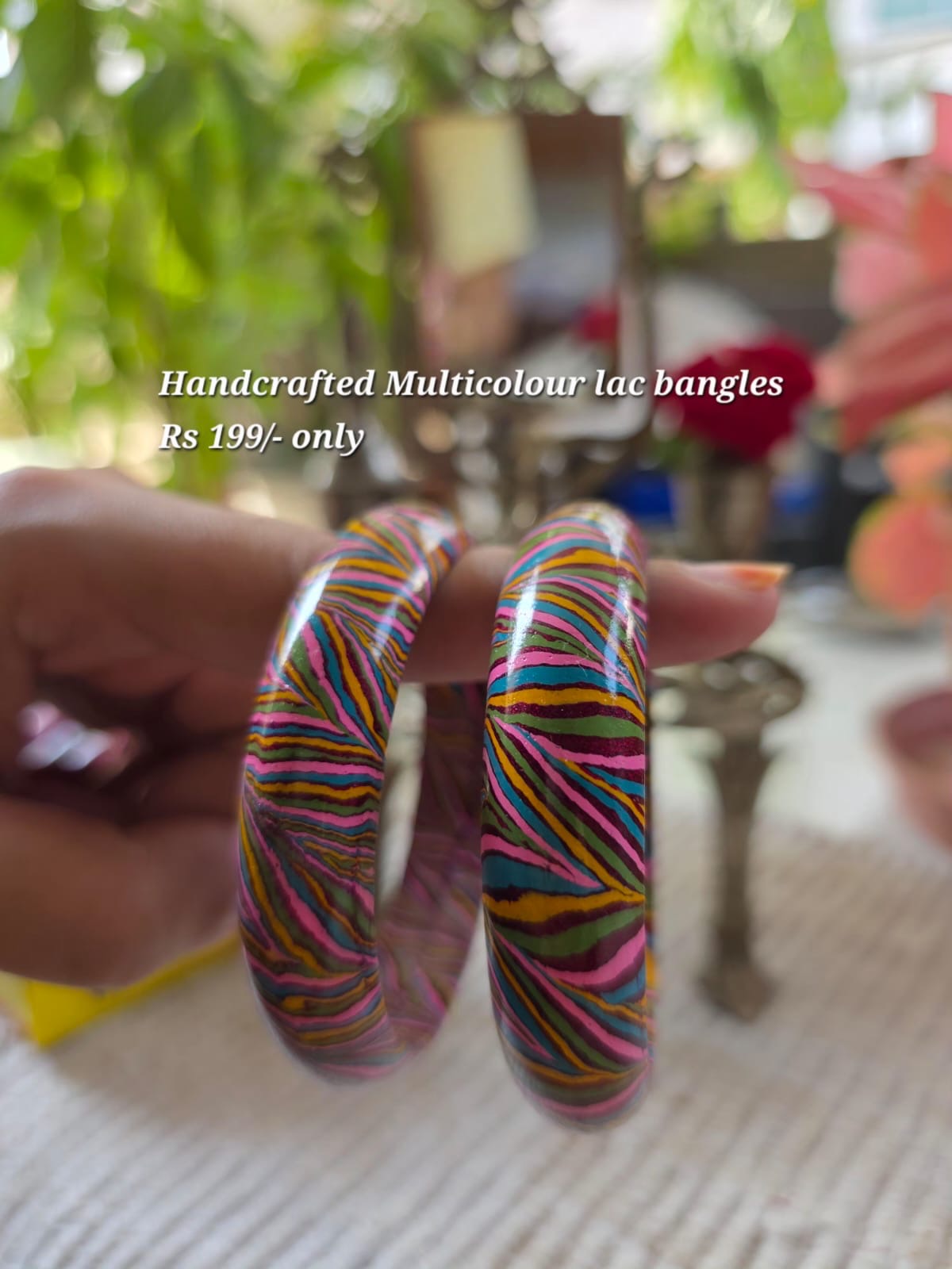 Handcrafted marble swirl lac bangles, pink yellow