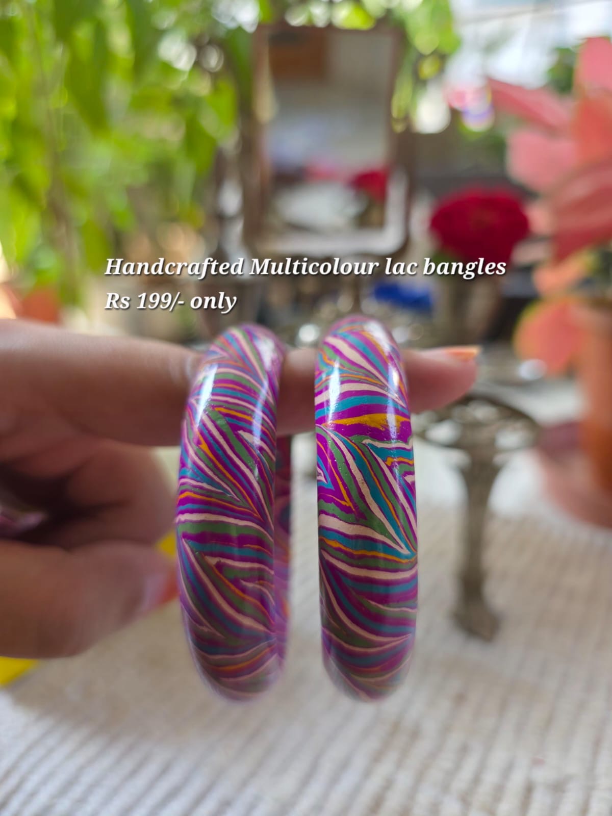 Handcrafted marble swirl lac bangles, purple