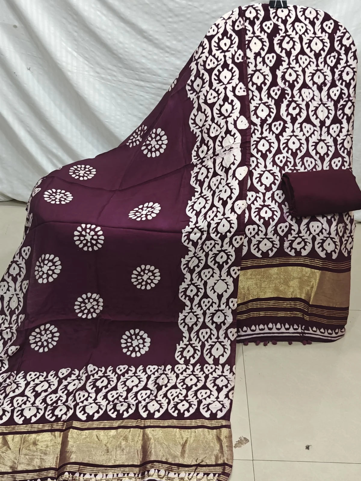 Designer Wine Modal Gajji Batik Suit
