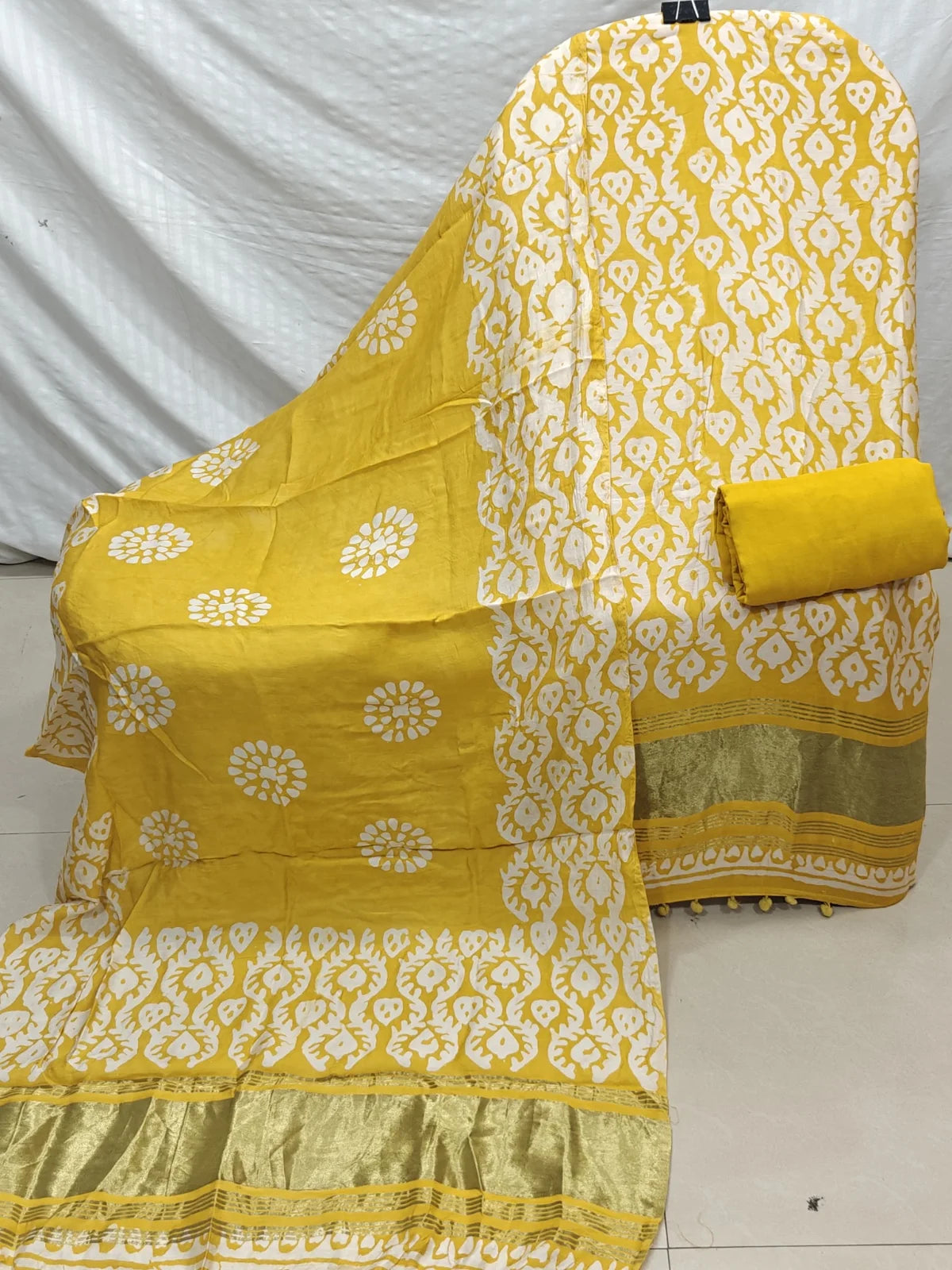 Designer Yellow Modal Gajji Batik Suit