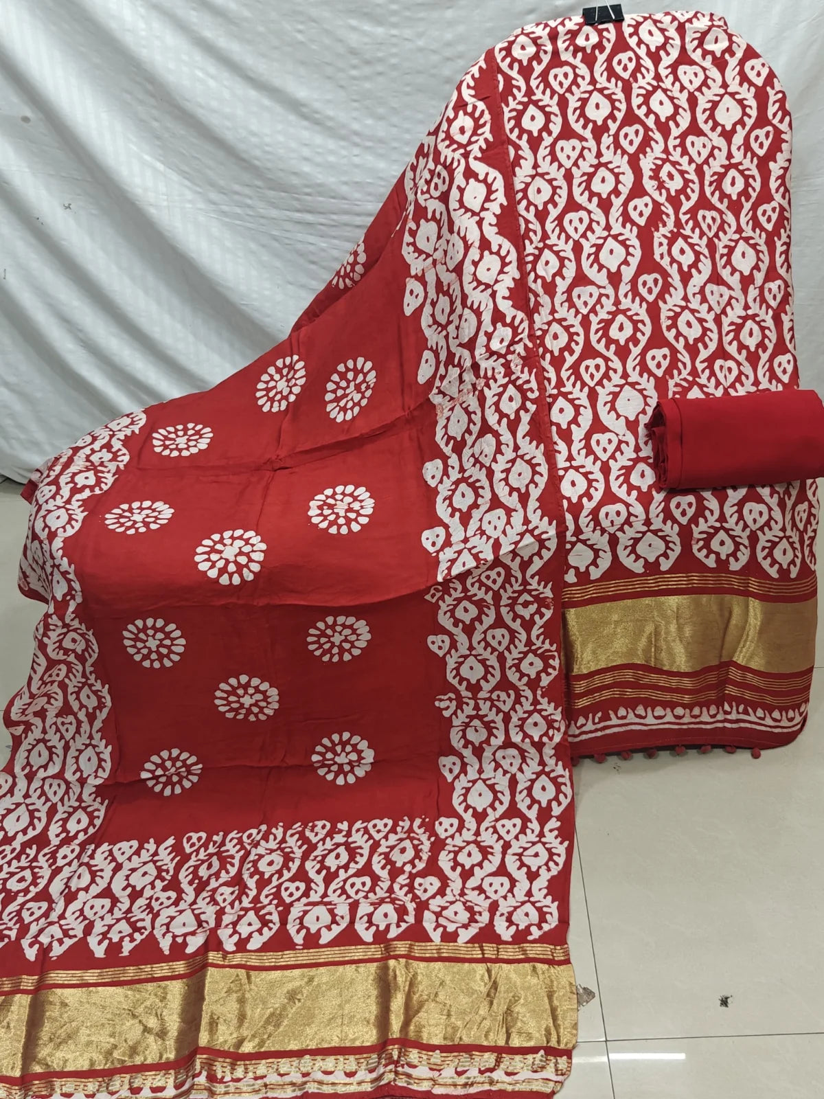 Designer Red Modal Gajji Batik Suit