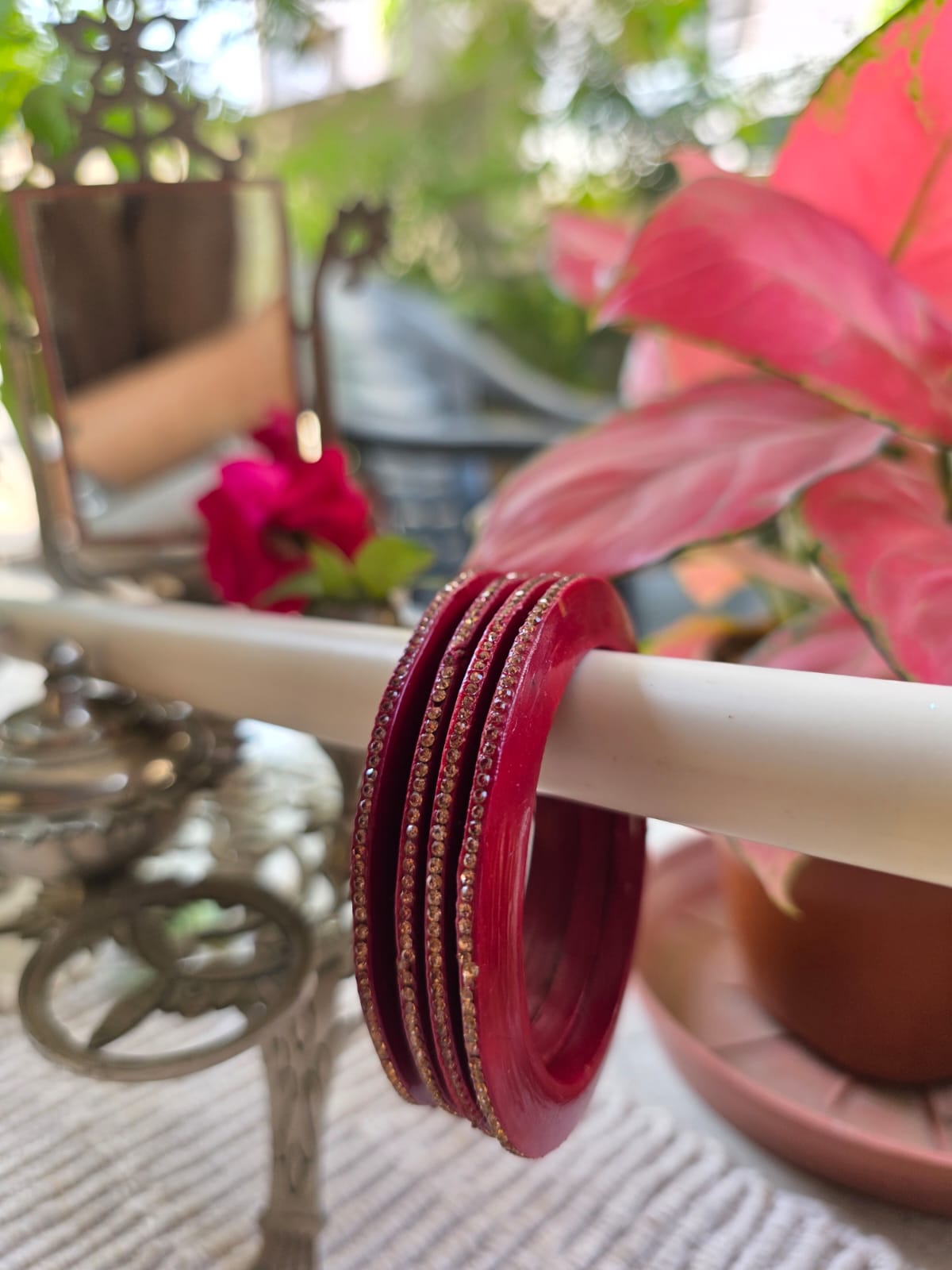 Maroon traditional lac diamond bangles