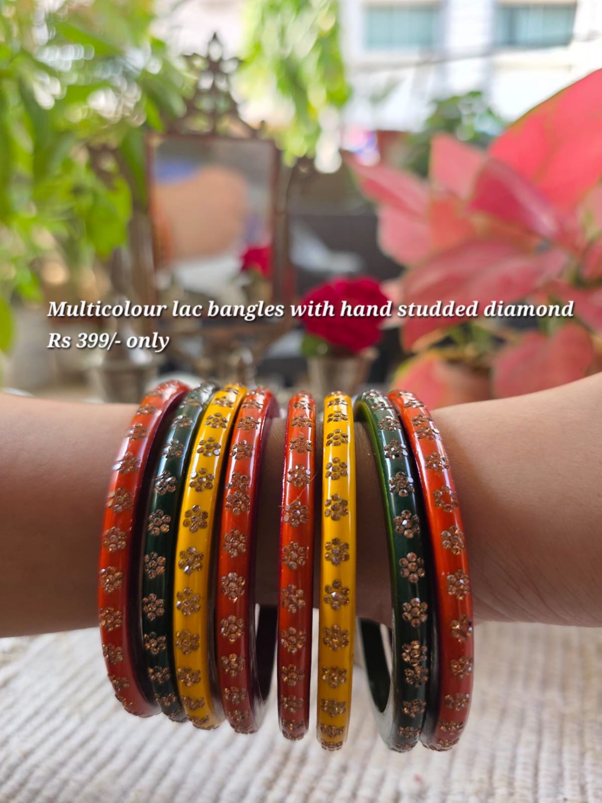 Multicolour lac bangles with hand-studded stones