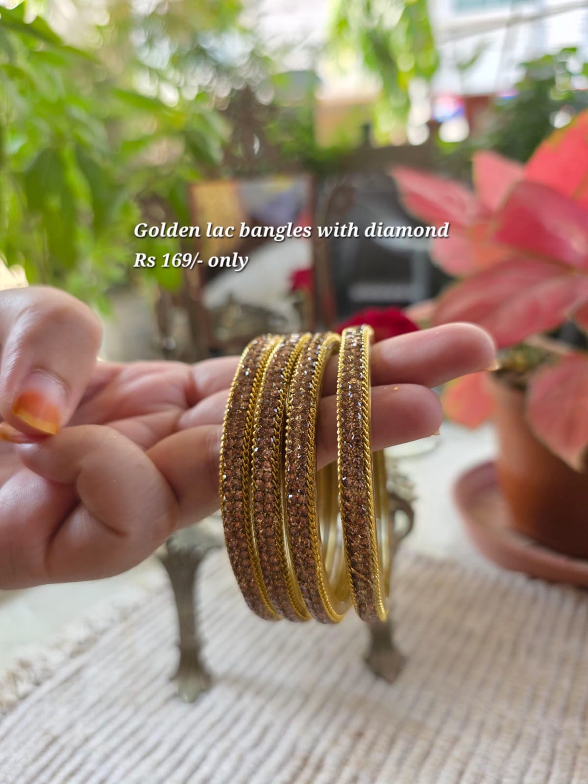 Golden lac bangles with diamond stones