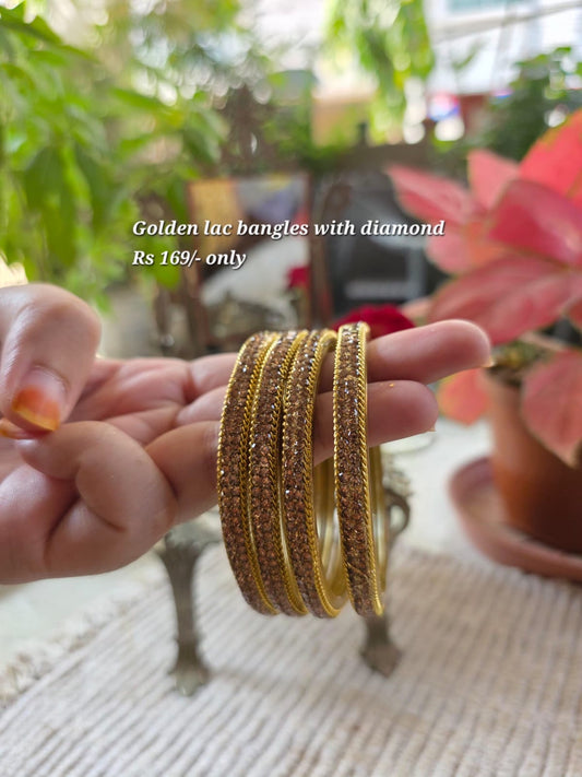 Golden lac bangles with diamond stones