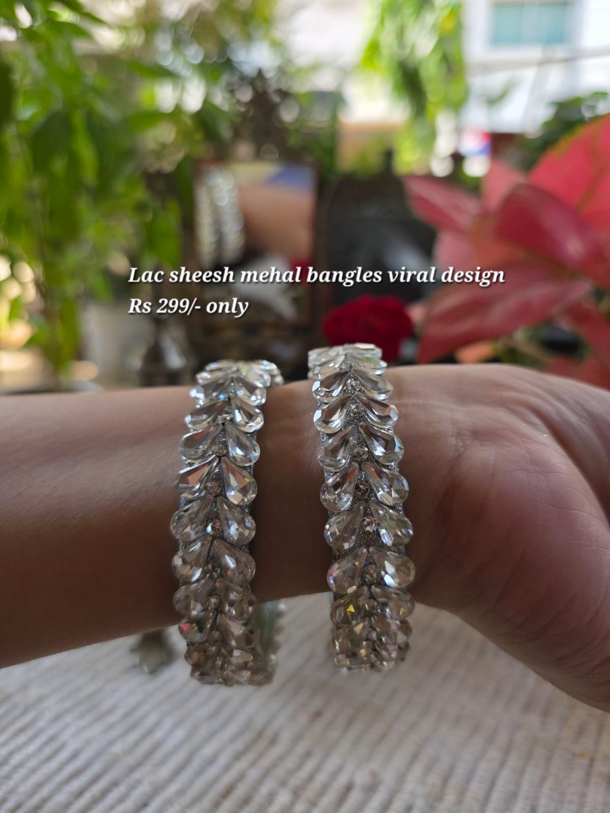 Lac Sheesh Mahal crystal bangles on the wrist