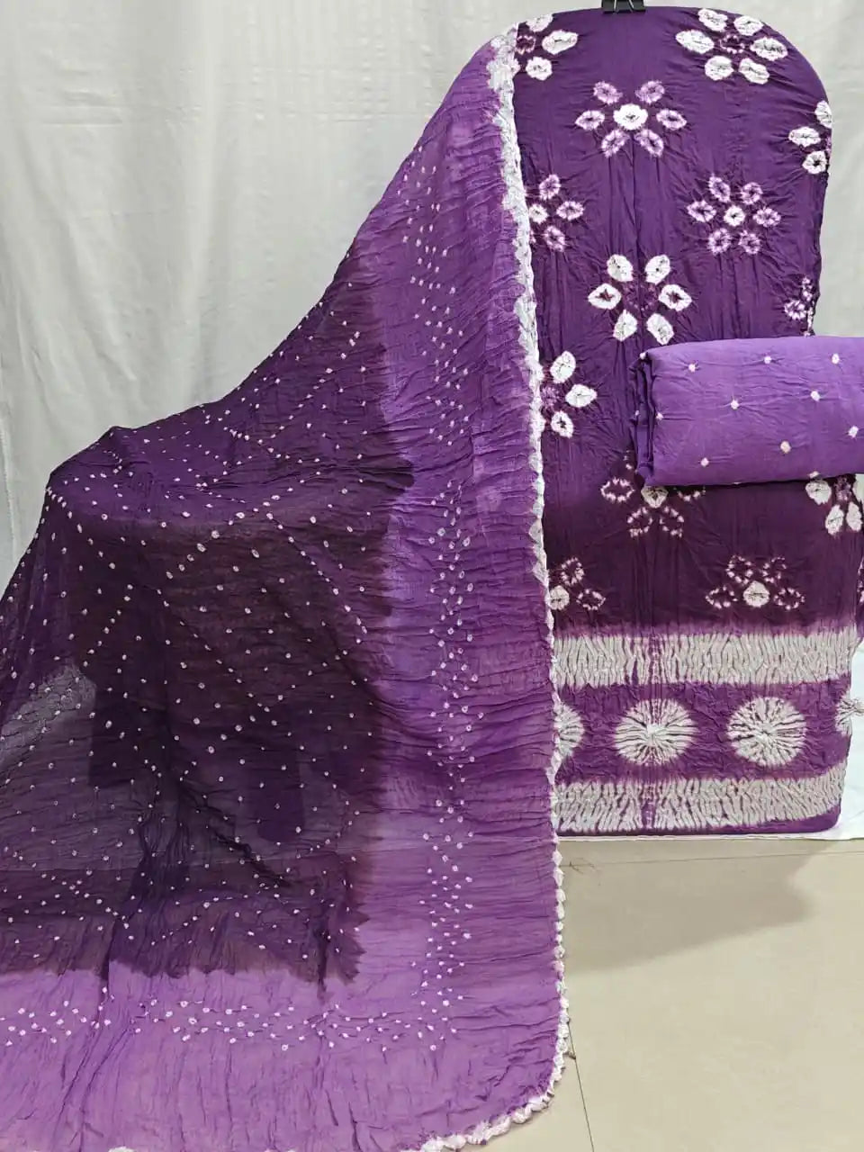 Royal Purple Bandhani Print Dress Material 2293 - unstitched kurta, bottom and two-tone shaded dupatta