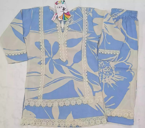 Girls Kids Karachi Lace Rayon Kurta Pant Straight Cut Cord-Sets