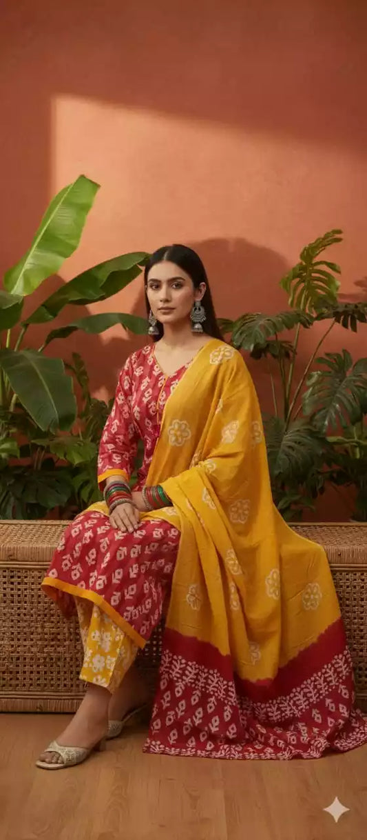 READYMADE COTTON BATIC SUIT, Cotton Batic Salwar, Mal Cotton Dual Tone Color Dupata