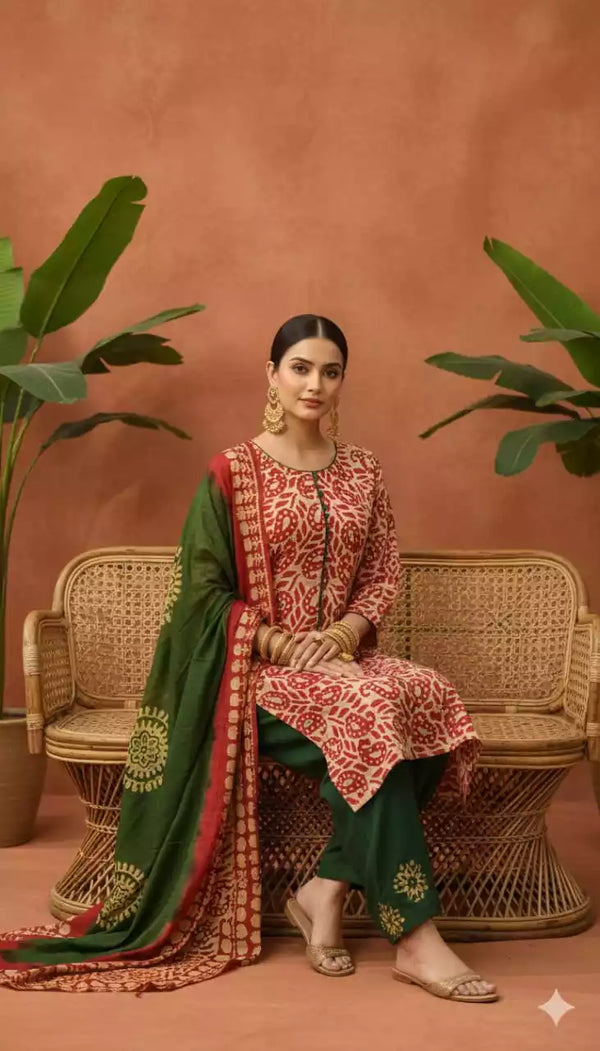 READYMADE COTTON BATIC SUIT, Cotton Batic Salwar, Mal Cotton Dual Tone Color Dupata
