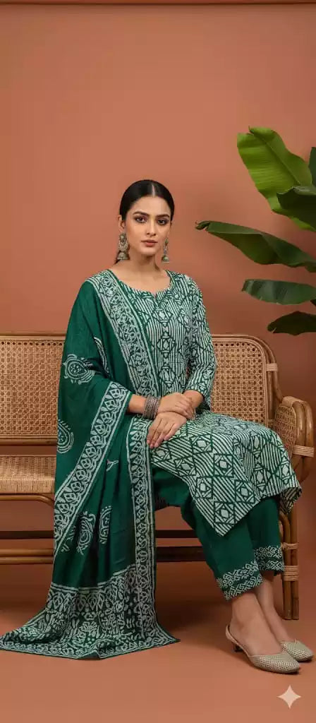 3xl Straight cut cotton Handloom Batik With Salwar