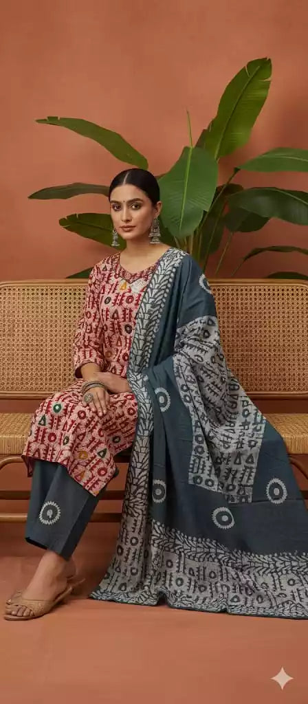 READYMADE COTTON BATIC SUIT, Cotton Batic Pant, Mal Cotton Dual Tone Color Dupata