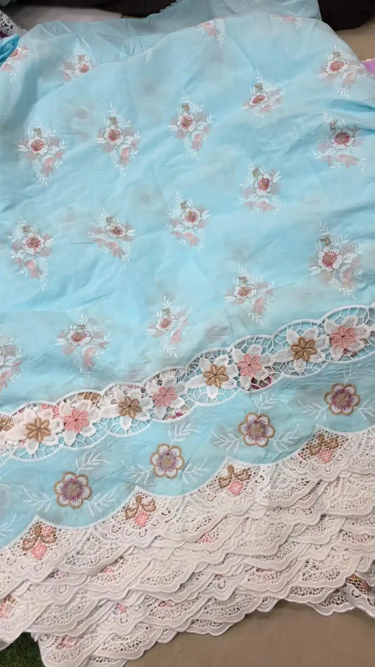 Cotton Embroidered 3D cutwork Running Fabric Meterwise