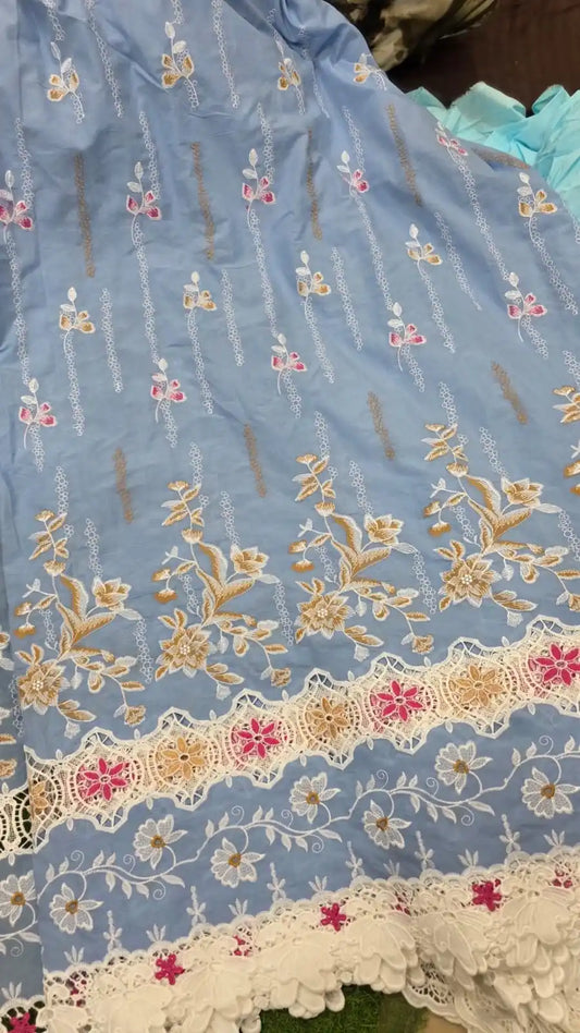 Cotton Embroidered 3D cutwork Running Fabric Meterwise