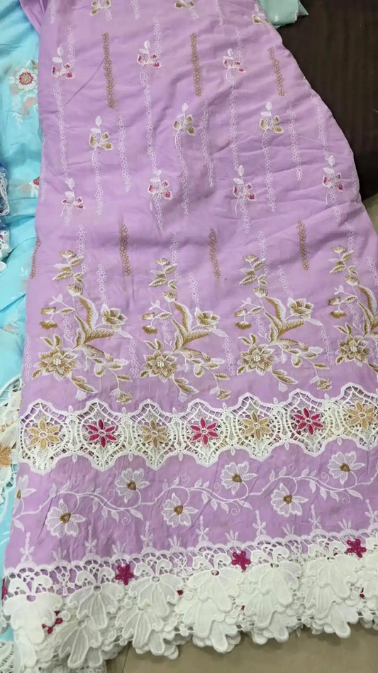 Cotton Embroidered 3D cutwork Running Fabric Meterwise