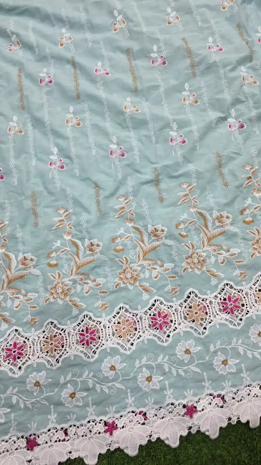 Cotton Embroidered 3D cutwork Running Fabric Meterwise