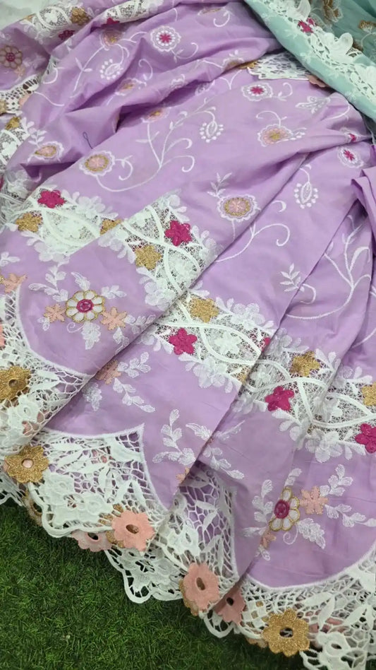 Cotton Embroidered 3D cutwork Running Fabric Meterwise