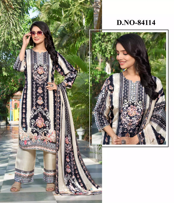 Readymade Pure Crepe Pakistani Print With Embroidery, Crepe Dupatta, Rayon Pant With Miyani