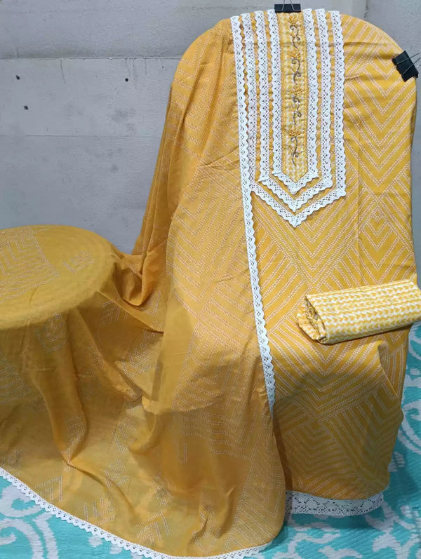 Crochet Lace 4  Sided Dupatta With Neck Embroidered Top, Daman Crochet & Cotton Bottom