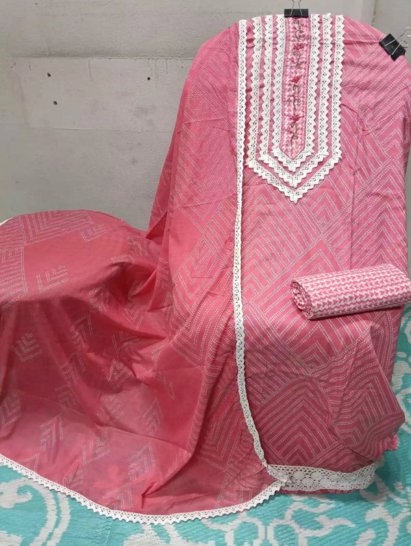 Crochet Lace 4  Sided Dupatta With Neck Embroidered Top, Daman Crochet & Cotton Bottom