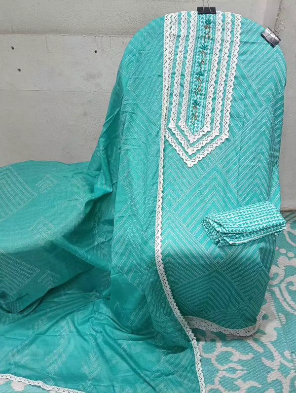 Crochet Lace 4  Sided Dupatta With Neck Embroidered Top, Daman Crochet & Cotton Bottom