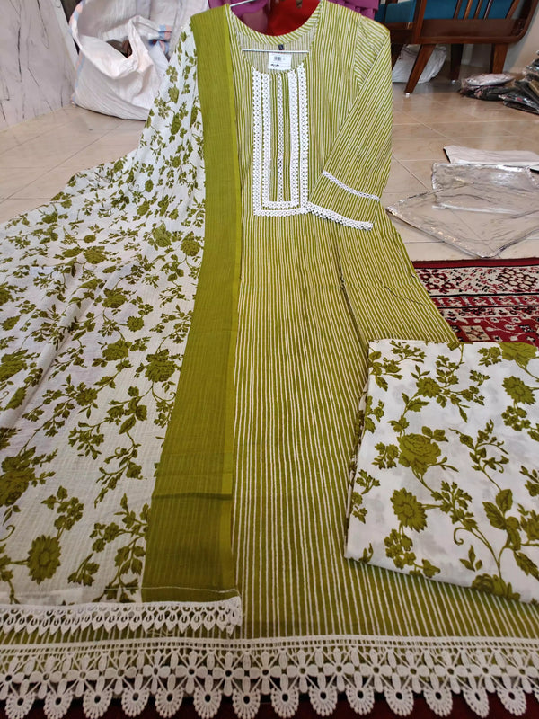 Readymade Block Print Cotton Suit With Cotton Dupatta
