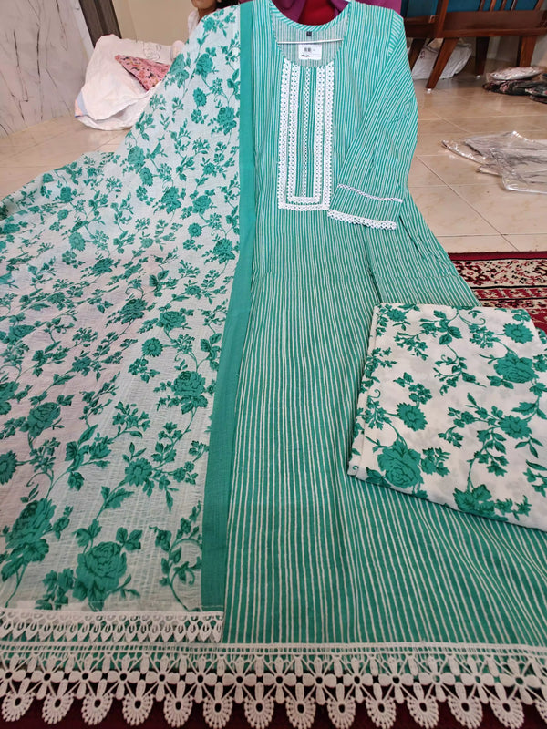Readymade Block Print Cotton Suit With Cotton Dupatta