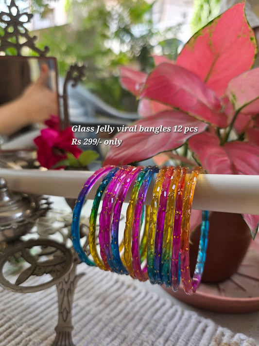 Glass jelly viral bangles, set of 12