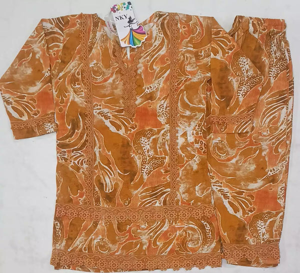 Girls Kids Karachi Lace Rayon Kurta Pant Straight Cut Cord-Sets