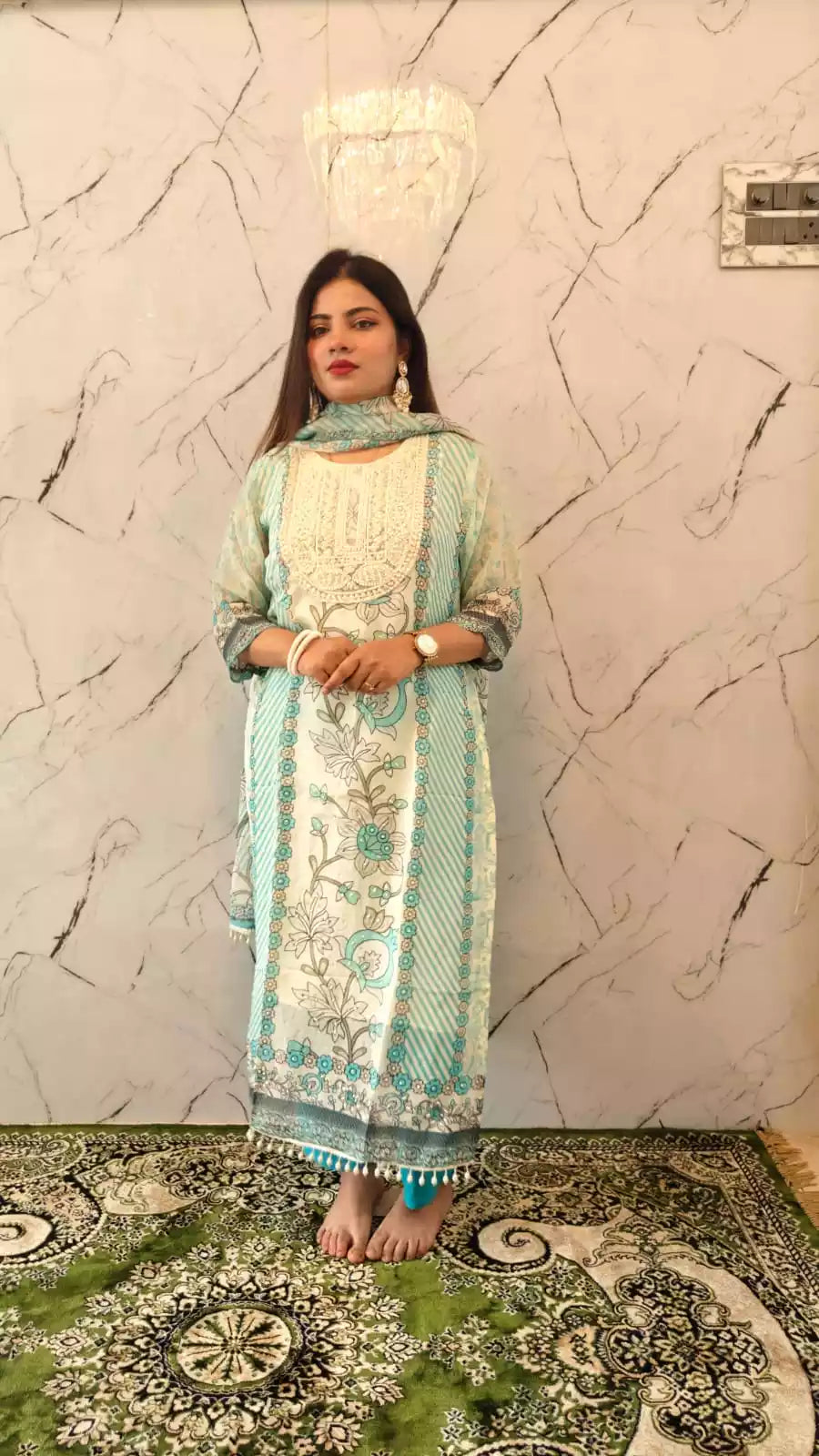 Readymade Organza With Lining Pakistani Pearl Embroidered Suit With Pure Dupatta
