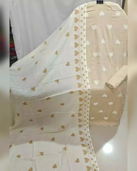HANIA AMIR HIT RAYON UNSTITCHED SUIT - BEIGE
