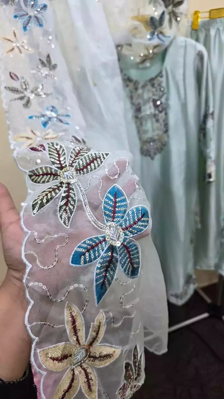 Lahori Style Designer Suit With Cutwork Embroidery & Plazzo