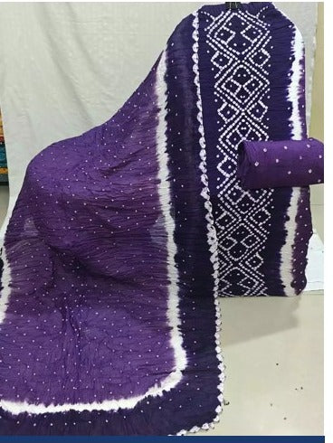 Purple & Violet Hand Bandhej Cotton Unstitched Suit with Dupatta By ASC - ASC Fashion Store