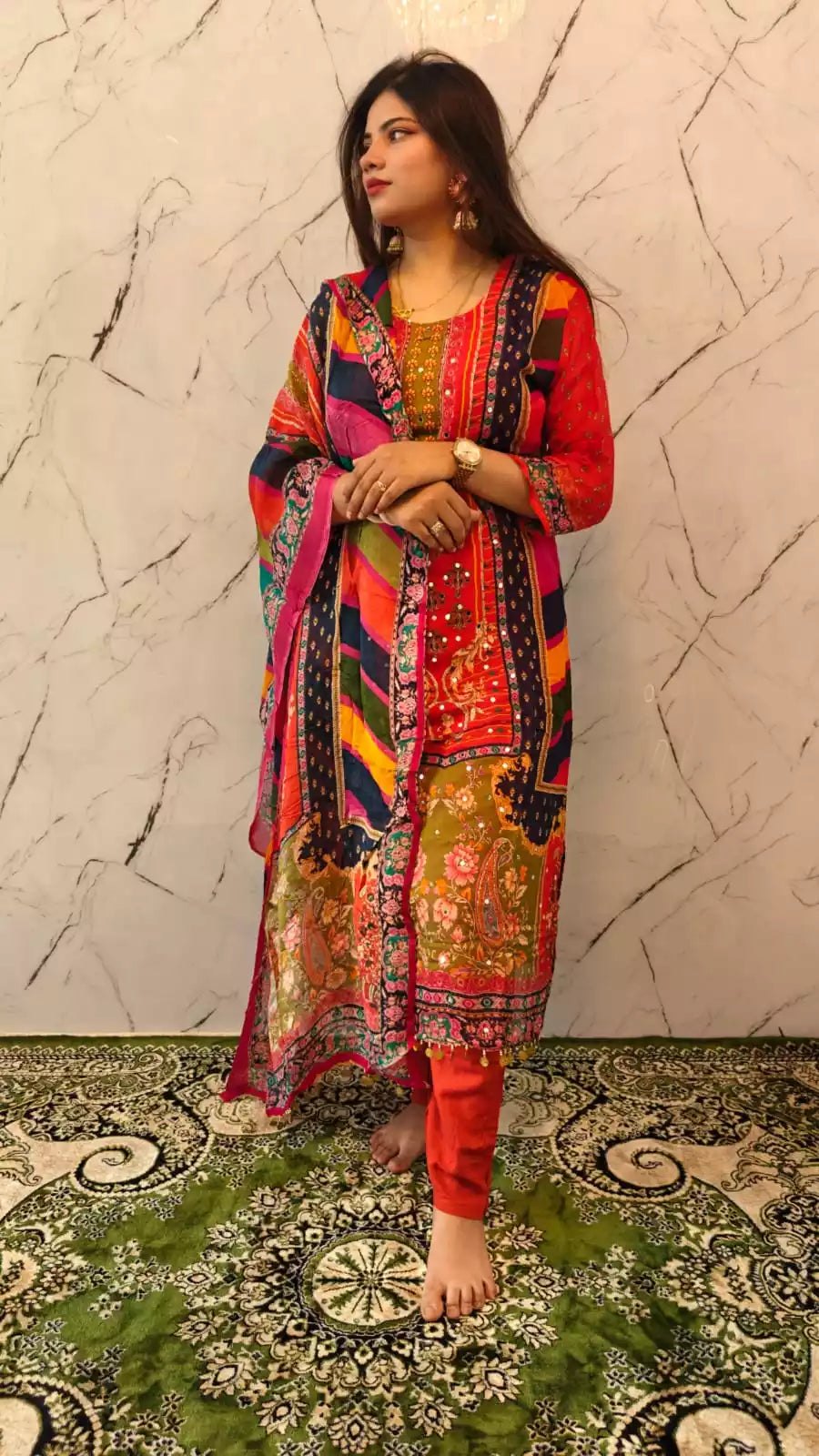 Readymade Organza With Lining Pakistani Embroidered Suit With Pure Dupatta