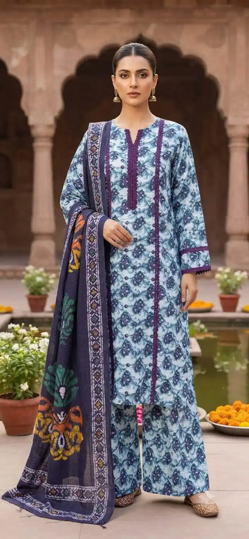 Premium Quality 16 KG RAYON DIGITAL PRINT CORD SETS With Karachi Lace pattern