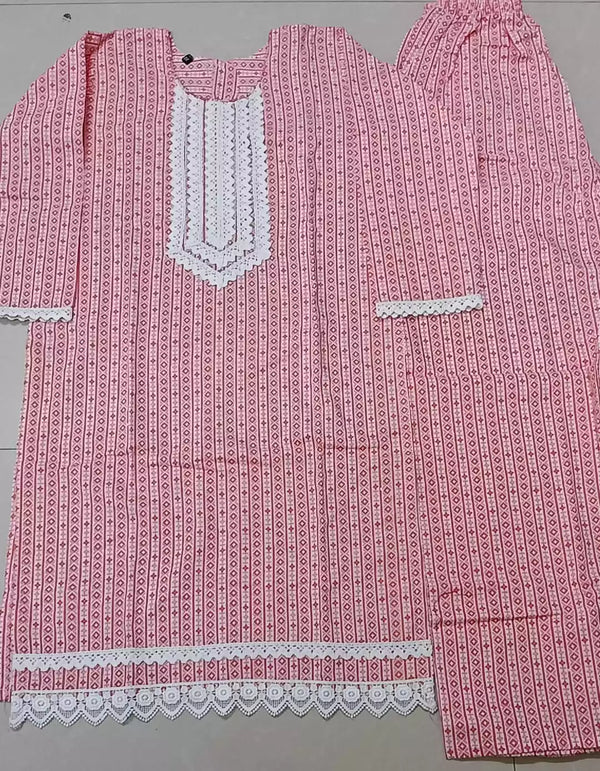 Girls Cotton Crochet Lace Kurta Pant Cord-Sets