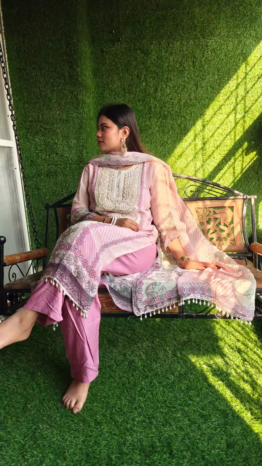 Readymade Organza With Lining Pakistani Pearl Embroidered Suit With Pure Dupatta