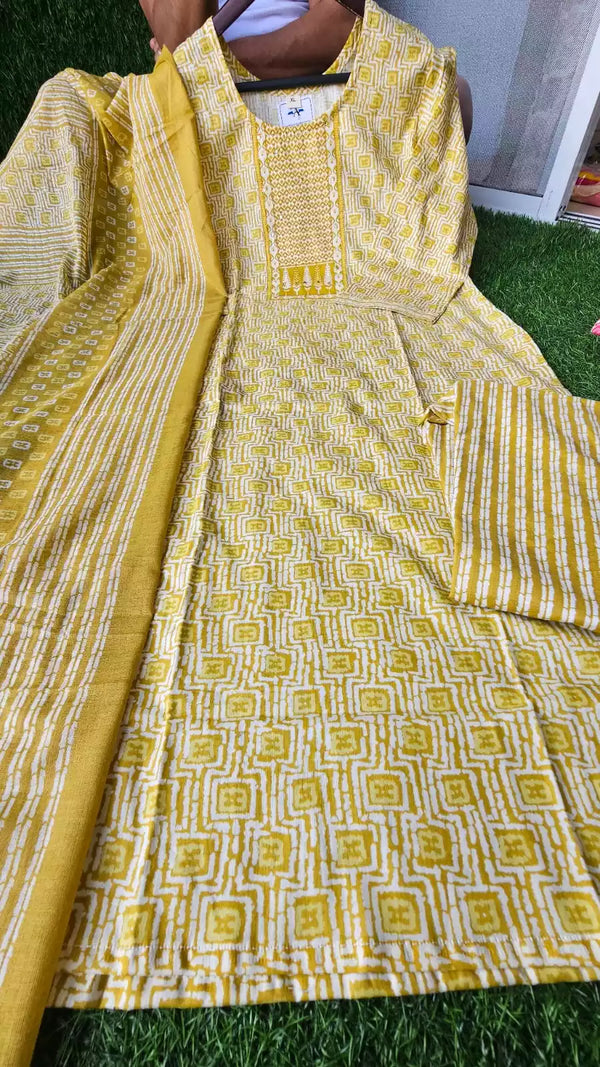 Readymade Block Print Cotton Suit With Cotton Dupatta