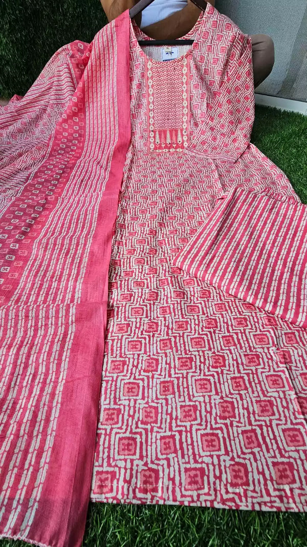 Readymade Block Print Cotton Suit With Cotton Dupatta