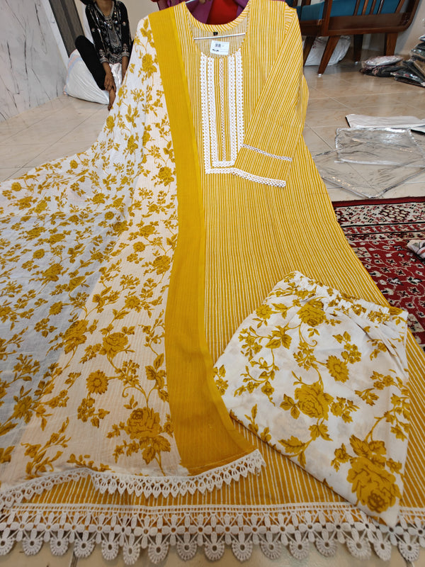 Readymade Block Print Cotton Suit With Cotton Dupatta