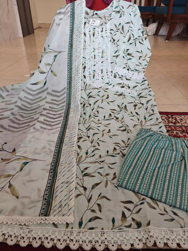 Readymade Block Print Cotton Suit With Cotton Dupatta