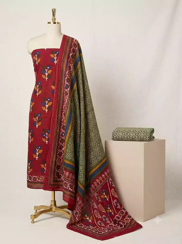 Premium Maroon Wax Batik Cotton Unstitched Suit – ASC