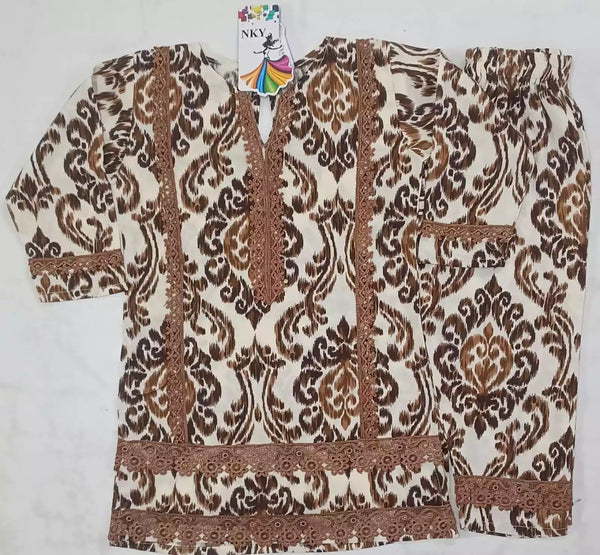 Girls Kids Karachi Lace Rayon Kurta Pant Straight Cut Cord-Sets
