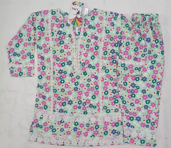 Girls Kids Karachi Lace Rayon Kurta Pant Straight Cut Cord-Sets