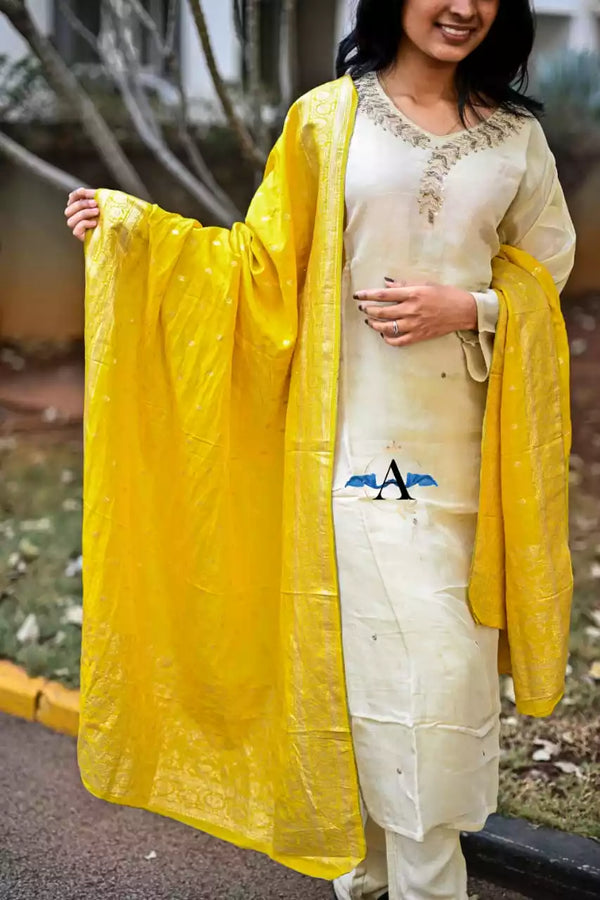 Readymade Pure Shimmer With Embroidery, banarsi Dupatta, Shimmer Pant