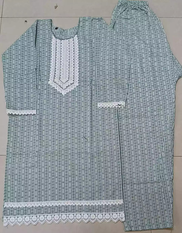 Girls Cotton Crochet Lace Kurta Pant Cord-Sets