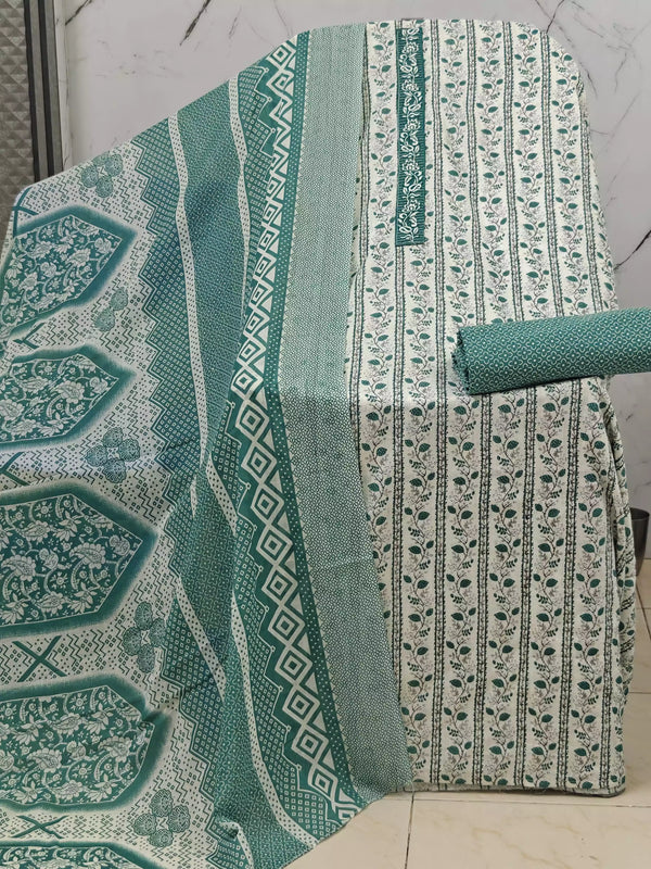 Unstitched Cotton Neck Tie Embroidered Material With Cotton Pant & Cotton Dupatta