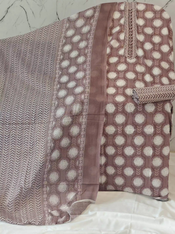 Unstitched Cotton Neck Tie Embroidered Material With Cotton Pant & Cotton Dupatta