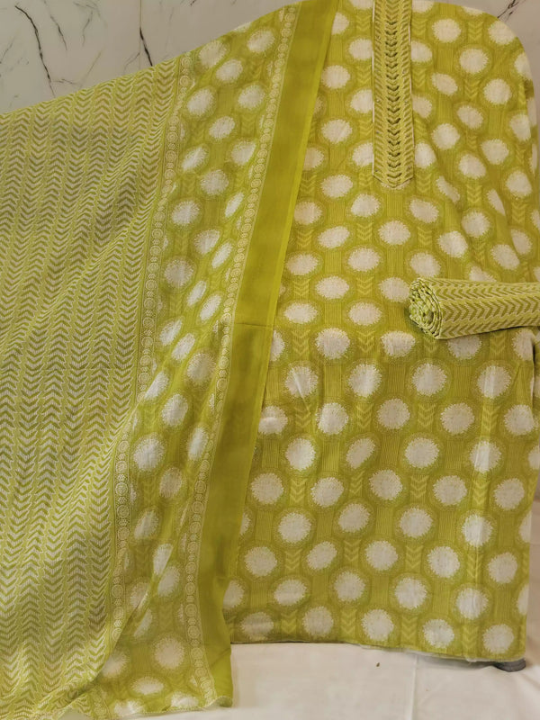 Unstitched Cotton Neck Tie Embroidered Material With Cotton Pant & Cotton Dupatta