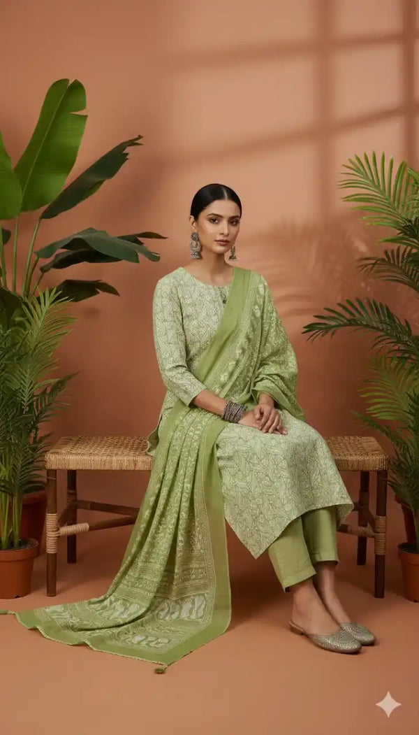 Readymade Block Print Cotton Suit With Cotton Dupatta